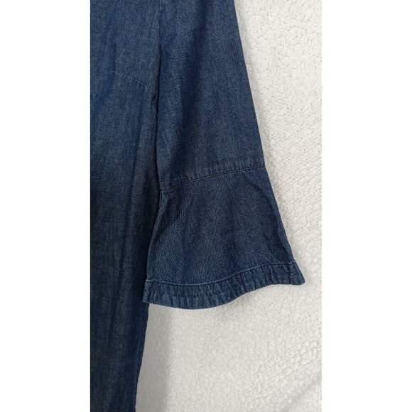 Draper James Womens Chambray Denim Shift Dress Ruffle 3/4 Bell Sleeves Size 6 - Picture 9 of 10